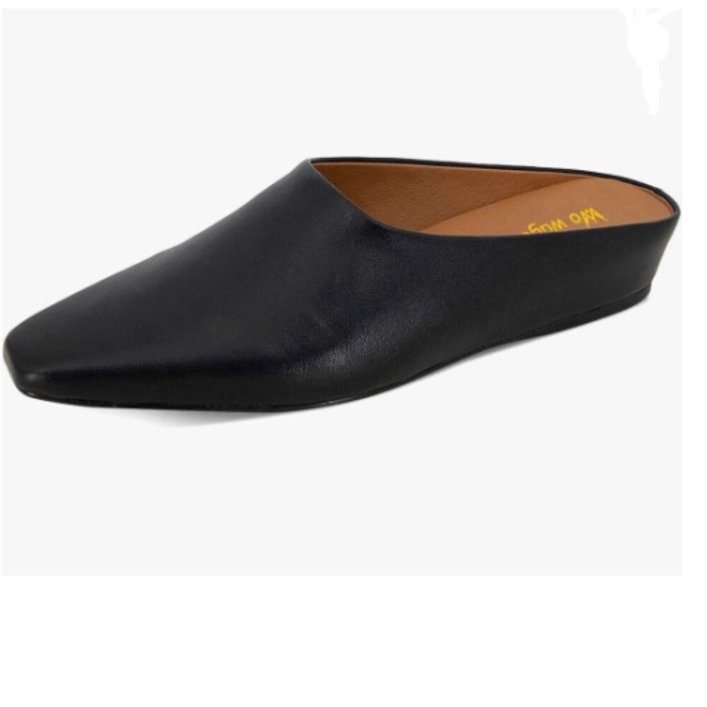 Wo Wagas Black Mules Low Wedges Heels Slipper Squared Toe Slip On Indoor Shoes